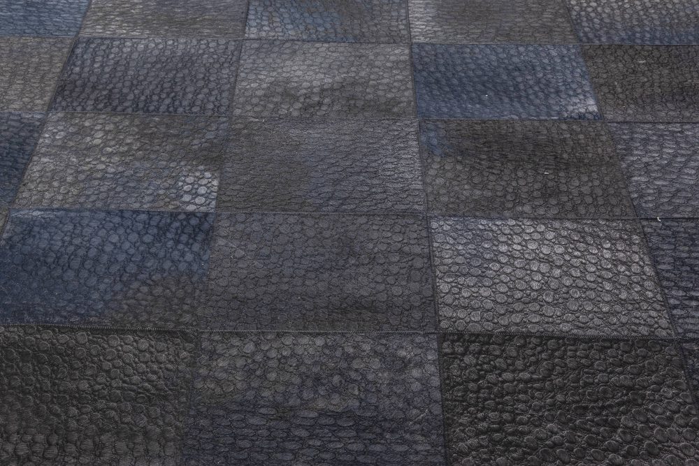 Doris Leslie Blau Collection Geometric Design Blue, Black, Gray Hair on Hide Rug N12058