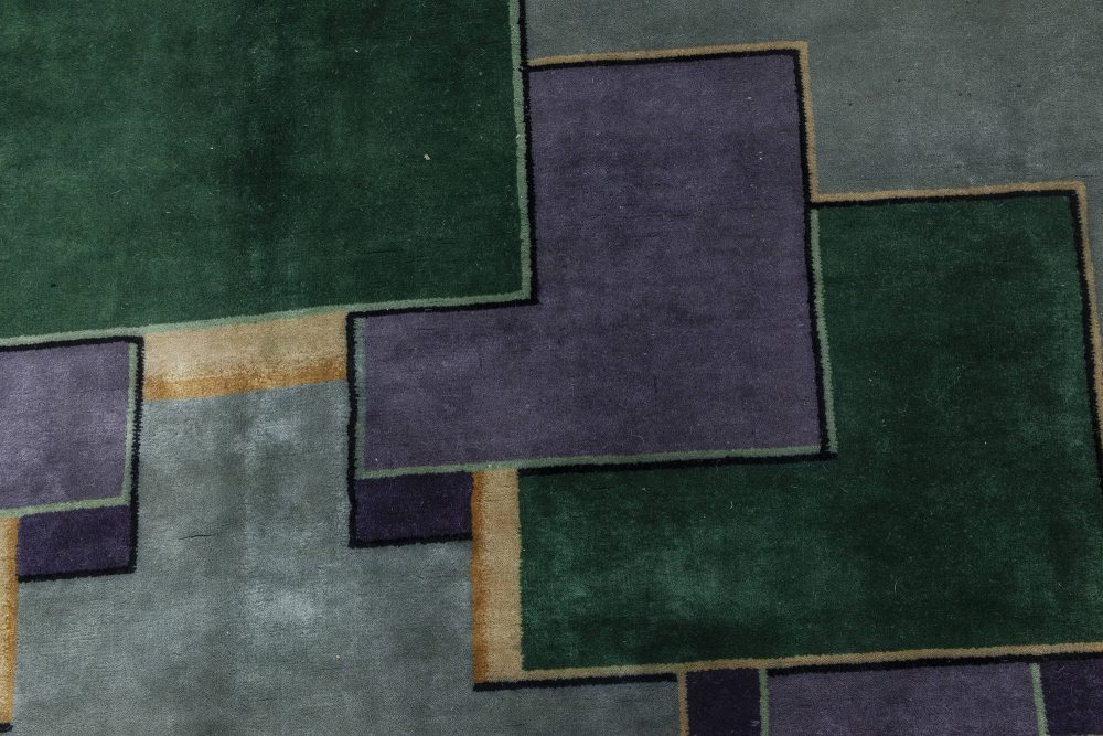 Vintage Chinese Art Deco Gold, Green & Purple Wool Rug BB7037