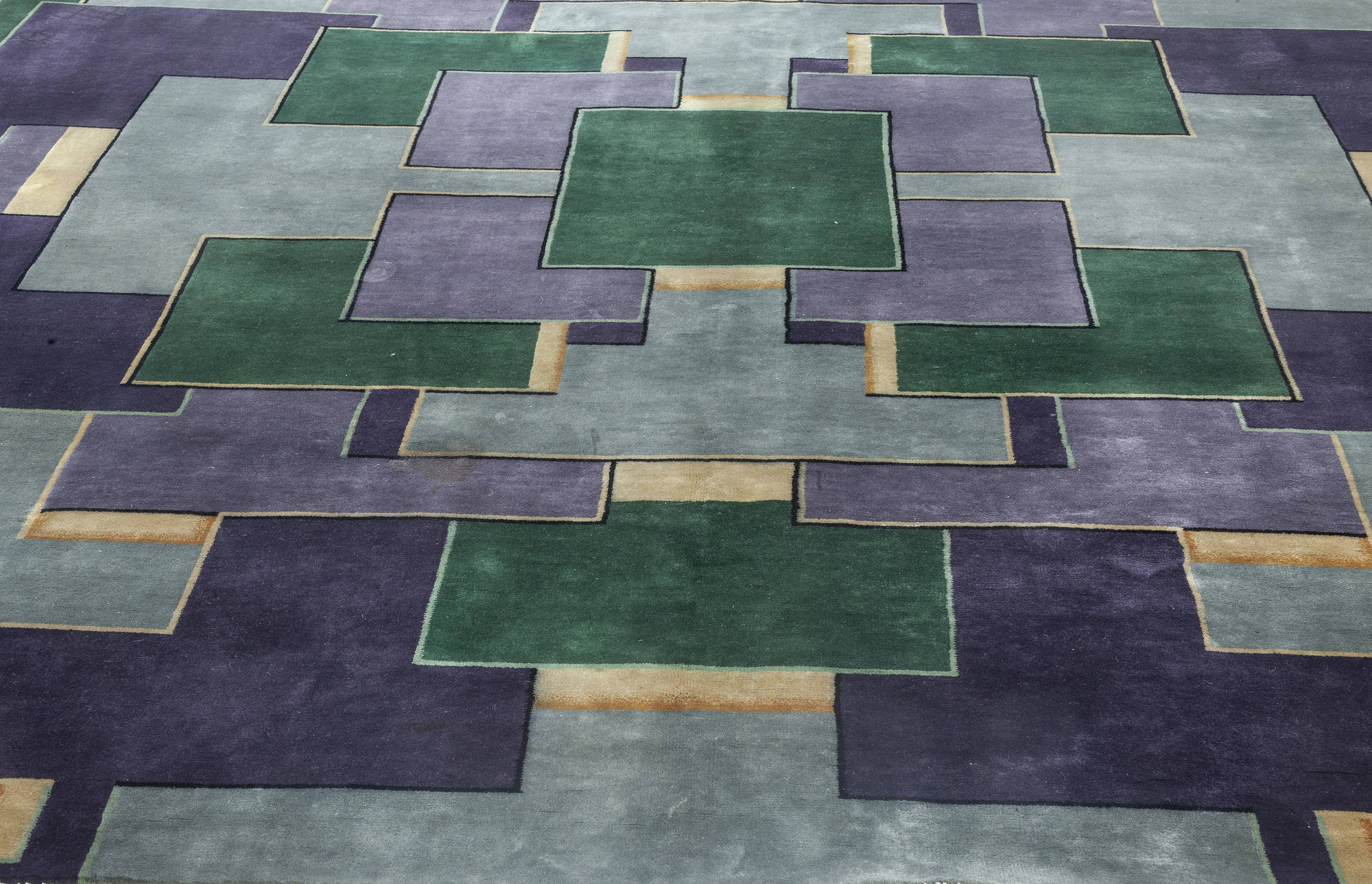 Vintage Chinese Art Deco Gold Green, Purple Green Rug