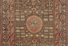 Midcentury Samarkand Taupe, Beige, Dusty Pink and Purple Handmade Wool Rug BB7030
