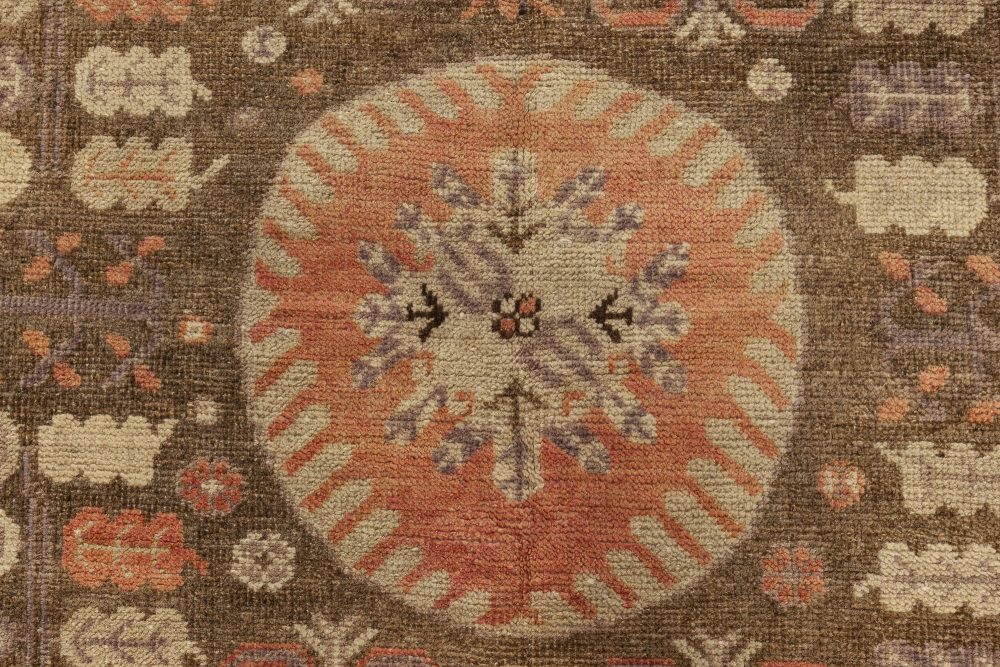 Midcentury Samarkand Taupe, Beige, Dusty Pink and Purple Handmade Wool Rug BB7030