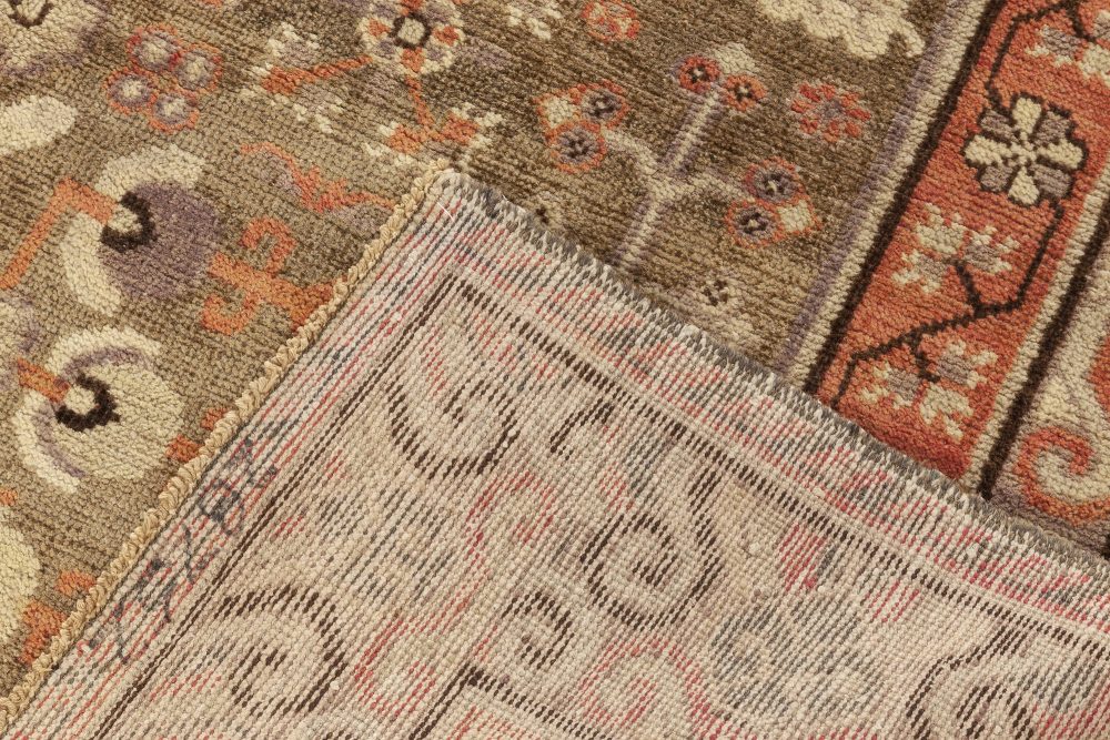 Midcentury Samarkand Taupe, Beige, Dusty Pink and Purple Handmade Wool Rug BB7030