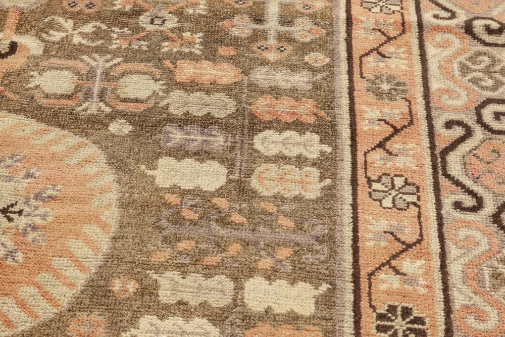 Midcentury Samarkand Taupe, Beige, Dusty Pink and Purple Handmade Wool Rug BB7030