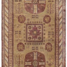 Warm Tan with Brick Red Samarkand Vintage Floral Warm Tan & Brick Red Hand-Knotted Wool Carpet BB7032