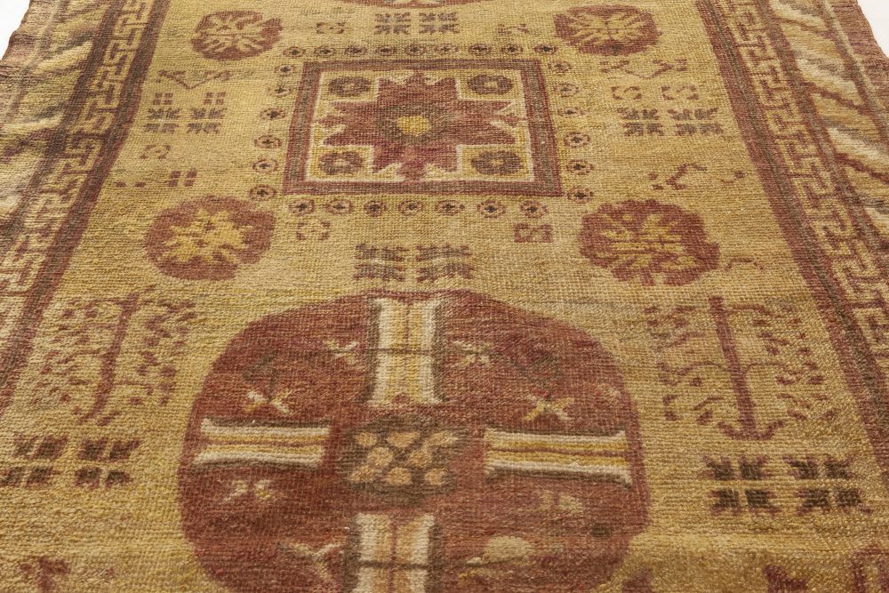 Midcentury Samarkand Purple and Yellow Handmade Wool Rug BB7032