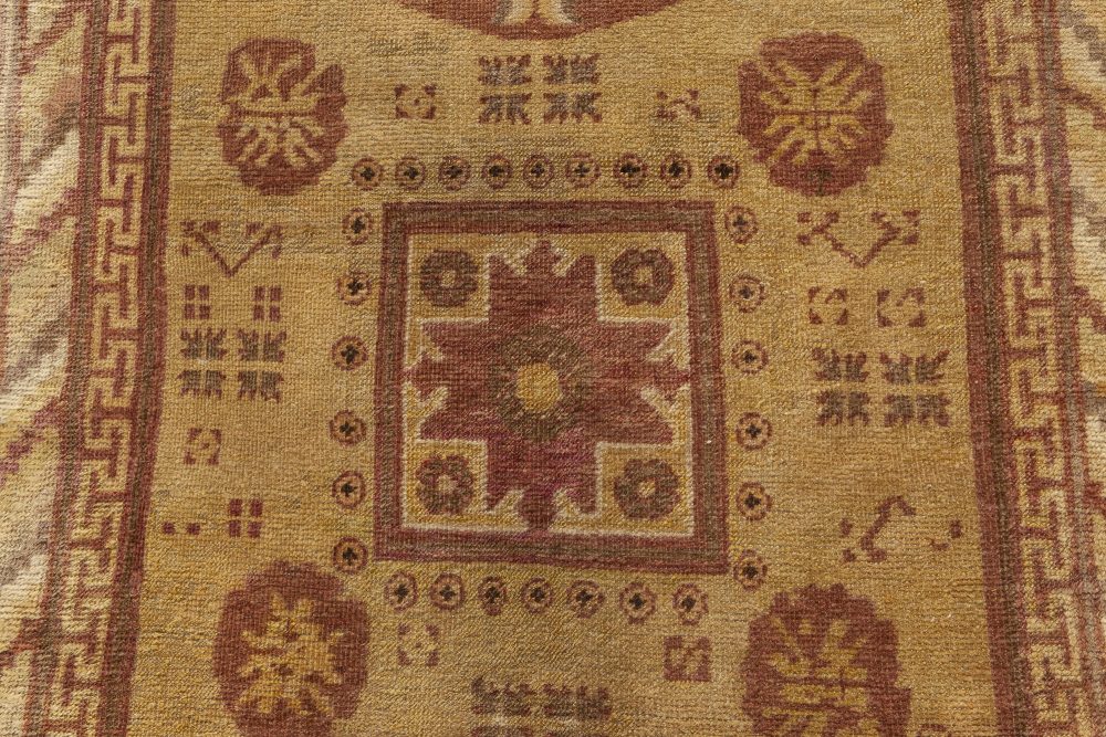 Midcentury Samarkand Purple and Yellow Handmade Wool Rug BB7032