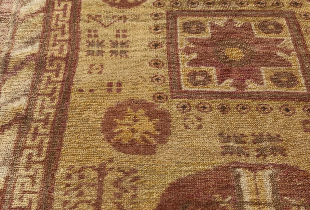 Midcentury Samarkand Purple and Yellow Handmade Wool Rug BB7032