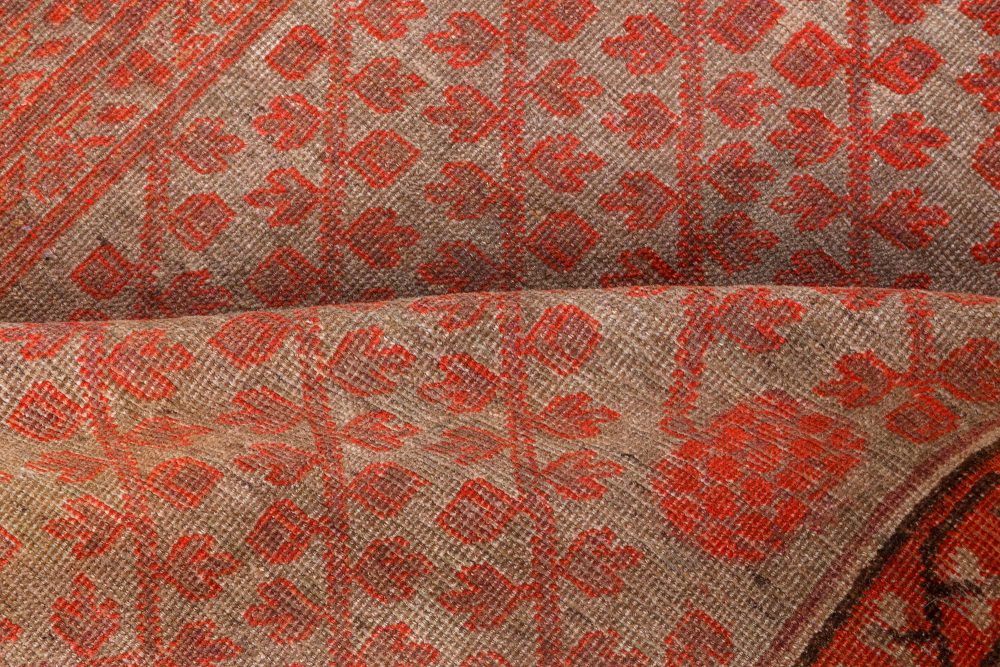 Midcentury Samarkand Handmade Wool Rug in Beige, Red and Orange BB7040