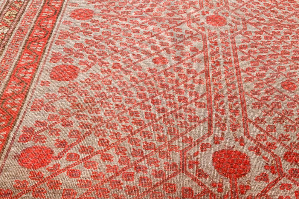 Midcentury Samarkand Handmade Wool Rug in Beige, Red and Orange BB7040