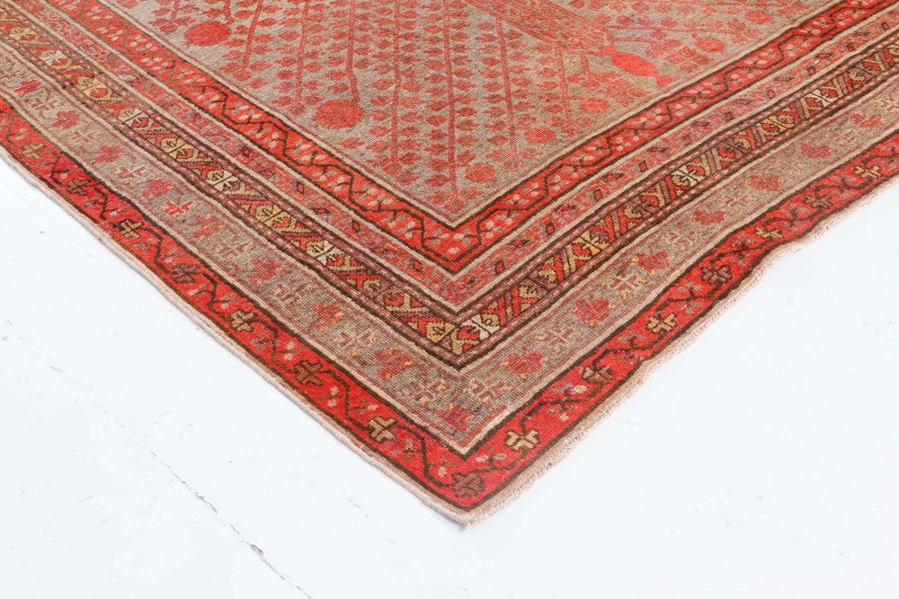 Midcentury Samarkand Handmade Wool Rug in Beige, Red and Orange BB7040