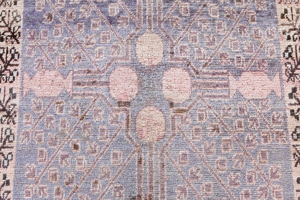 Midcentury Samarkand Purple, Pink and Light Blue Handmade Wool Rug BB7045