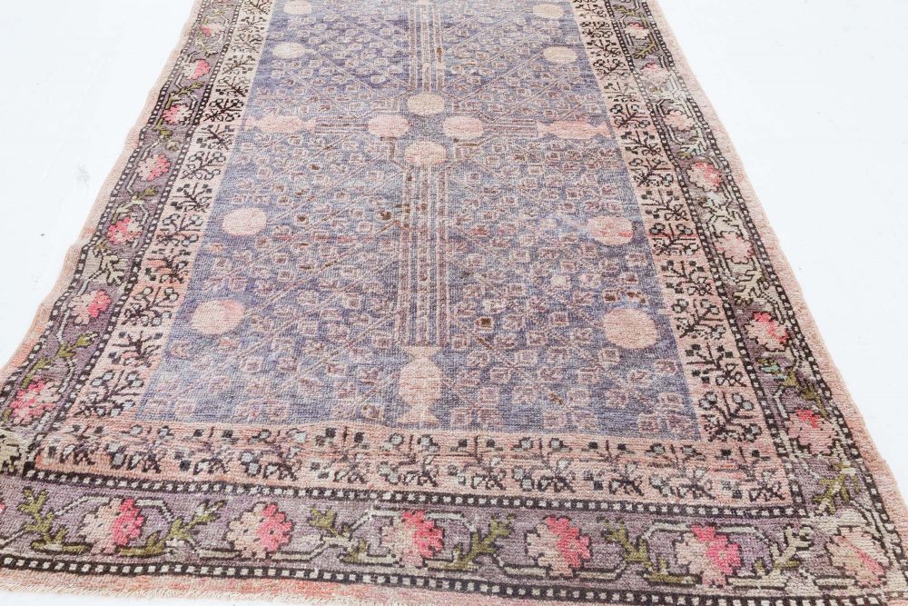 Midcentury Samarkand Purple, Pink and Light Blue Handmade Wool Rug BB7045