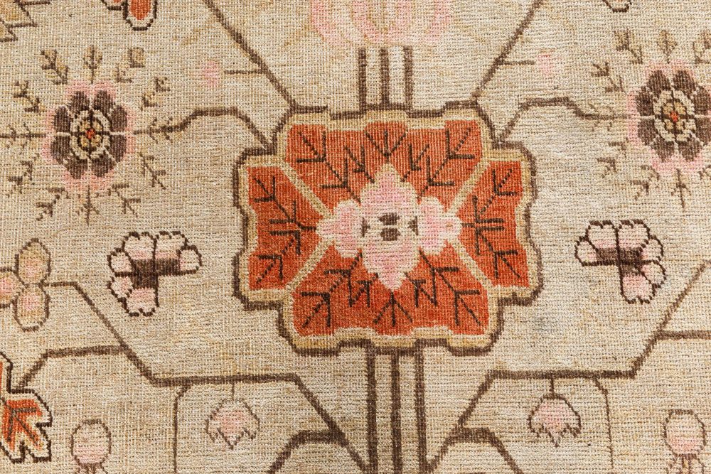 Midcentury Samarkand Handmade Wool Rug in Brown, Green, Orange BB7046
