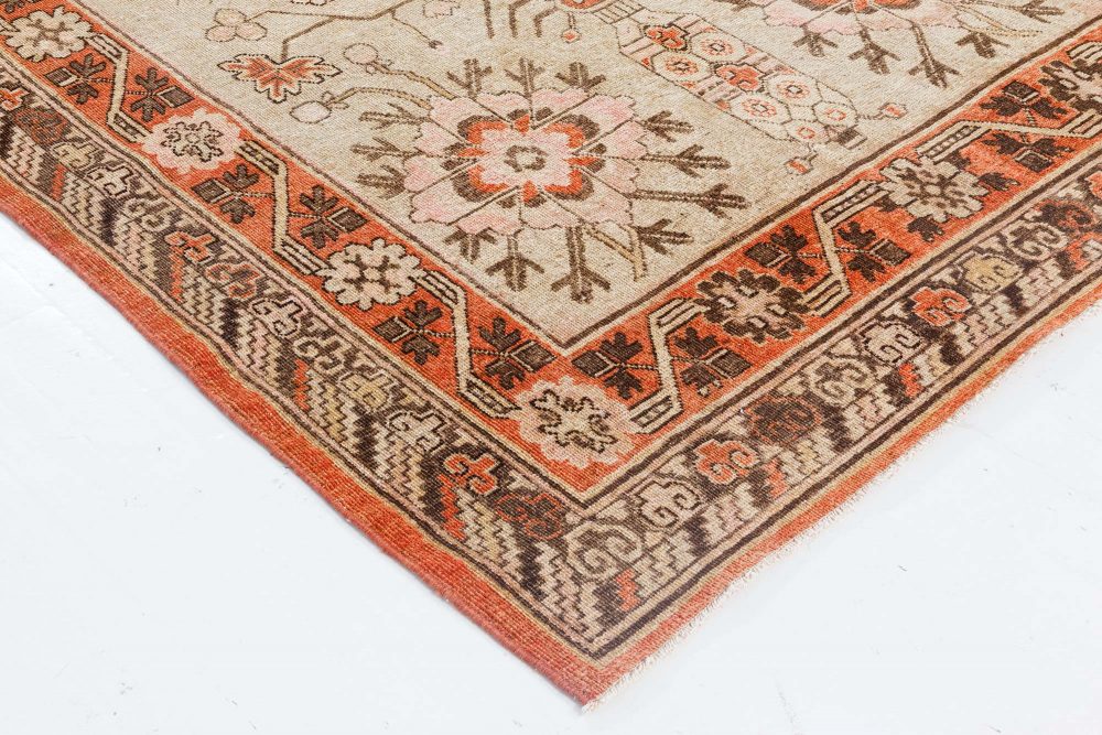 Midcentury Samarkand Handmade Wool Rug in Brown, Green, Orange BB7046
