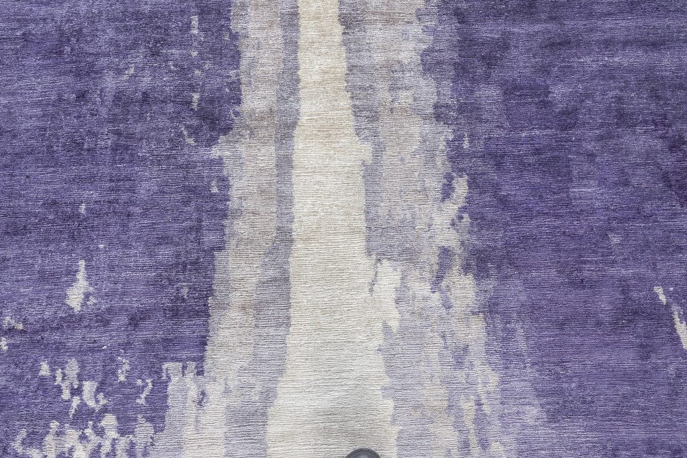 21st Century Art Deco Purple Trace De Pas Silk & Wool Rug N12061