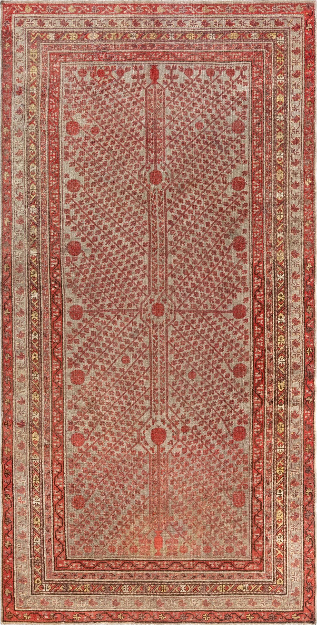 Midcentury <mark class='searchwp-highlight'>Samarkand</mark> Handmade Wool Rug in Beige, Red and Orange BB7040