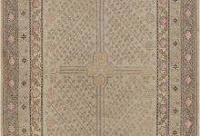 Mid-20th century <mark class='searchwp-highlight'>Samarkand</mark> Handmade Wool Rug in Beige, Brown, Pink BB7043