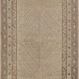 Vintage Samarkand Floral Light Beige Hand-Knotted Wool Rug BB7043