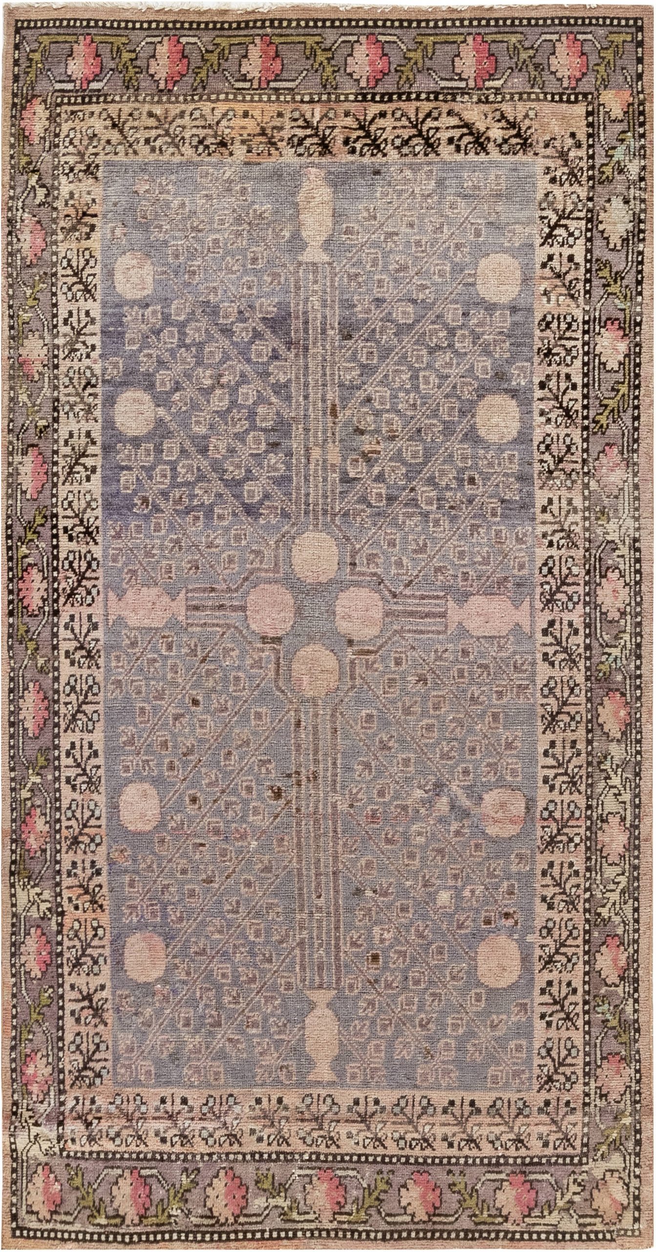 Midcentury <mark class='searchwp-highlight'>Samarkand</mark> Purple, Pink and Light Blue Handmade Wool Rug BB7045