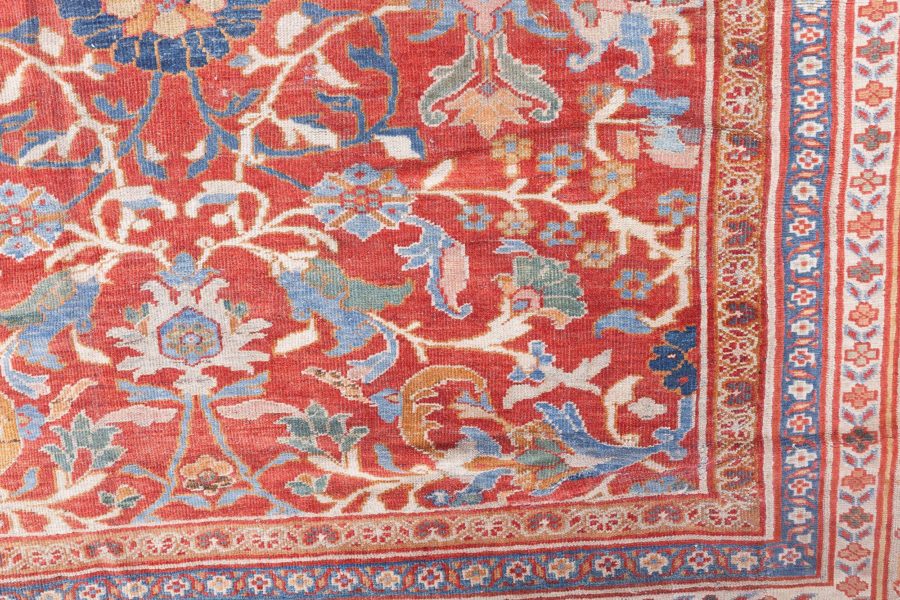 Authentic 1900s Large Persian Sultanabad Red Handmade Wool Rug (Size Adjusted) BB7055