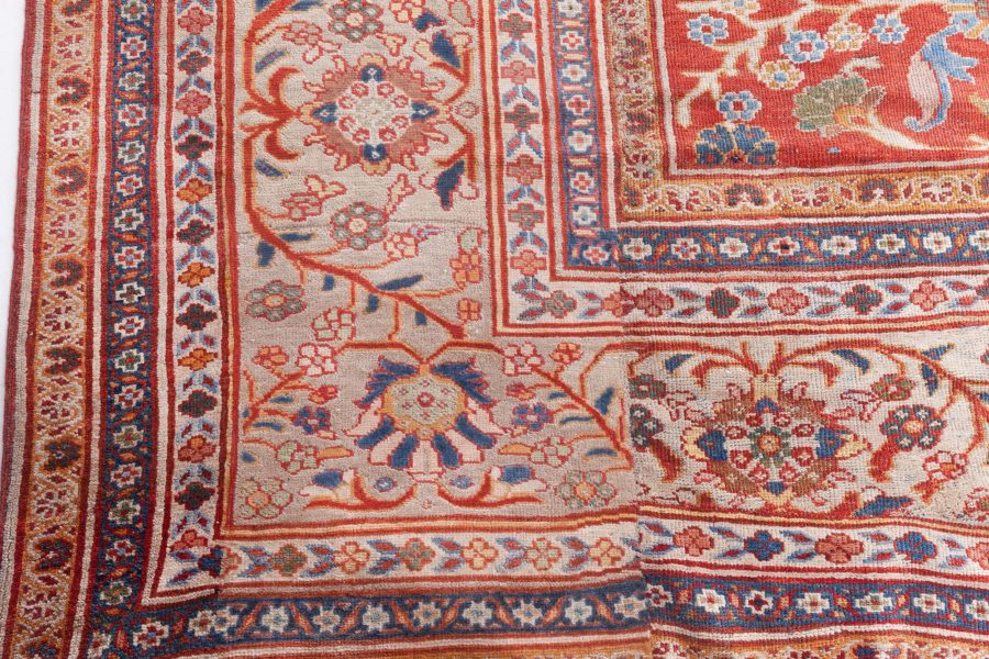 Authentic 1900s Large Persian Sultanabad Red Handmade Wool Rug (Size Adjusted) BB7055
