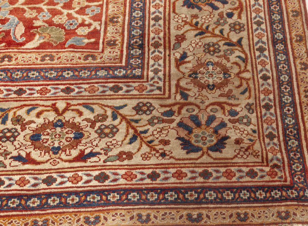 Authentic 1900s Large Persian Sultanabad Red Handmade Wool Rug (Size Adjusted) BB7055