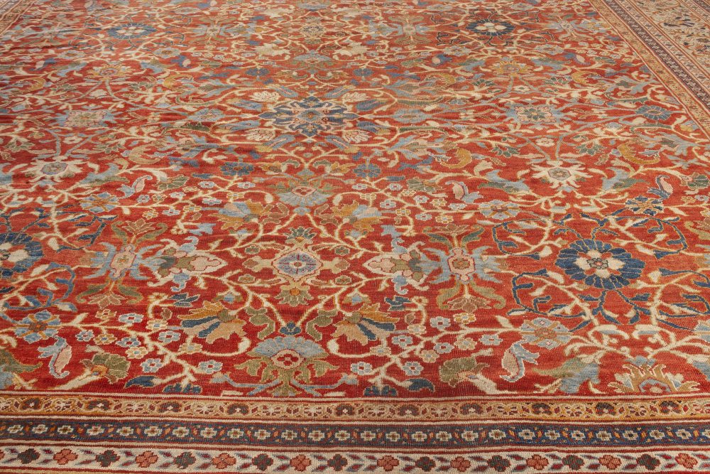 Authentic 1900s Large Persian Sultanabad Red Handmade Wool Rug (Size Adjusted) BB7055