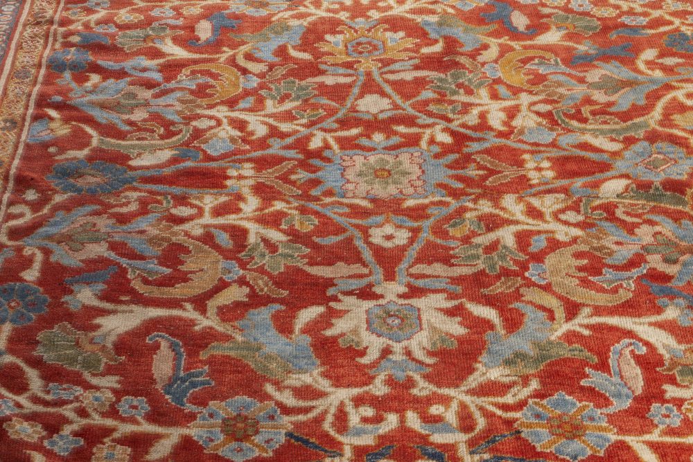 Authentic 1900s Large Persian Sultanabad Red Handmade Wool Rug (Size Adjusted) BB7055