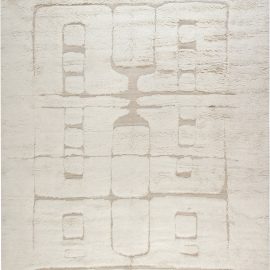 Tribal Style Moroccan Shaggy Wool Rug with High-Low Design N12070