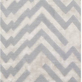 Modern Hand-Knotted Striped Light Gray And Soft White Handmade Silk Runner “Fulmen” N12068