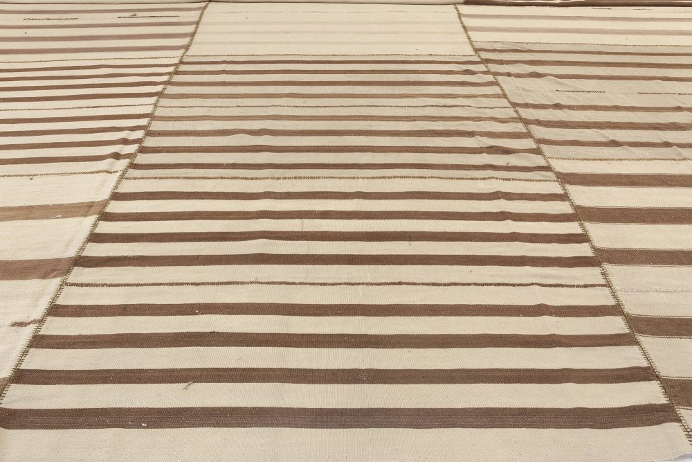 Authentic Oversized Vintage Striped Brown, Beige Persian Kilim Rug BB7054