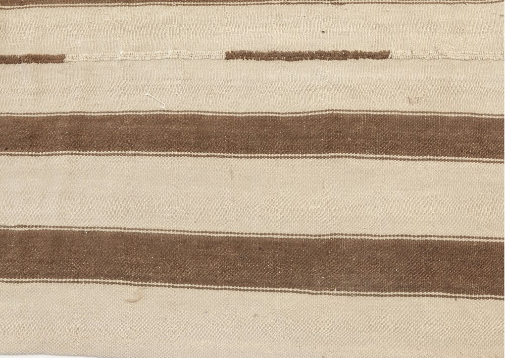 Authentic Oversized Vintage Striped Brown, Beige Persian Kilim Rug BB7054