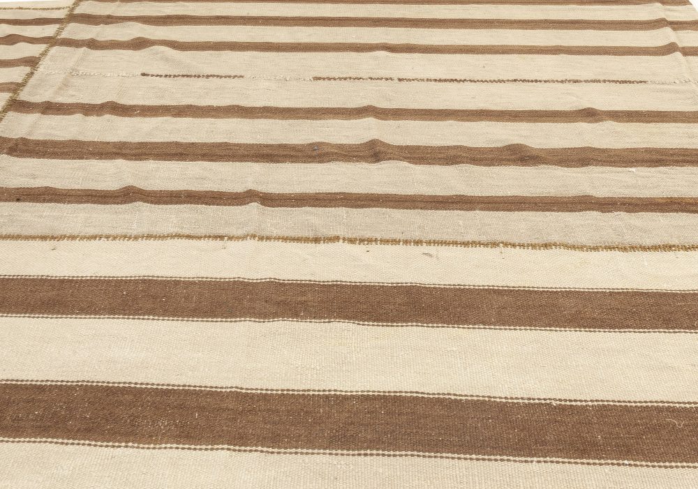 Authentic Oversized Vintage Striped Brown, Beige Persian Kilim Rug BB7054