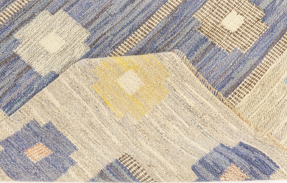 Mid-Century Modern Scandinavian Flatweave Rug in Blue, Grey, Pink, and Yellow BB7051