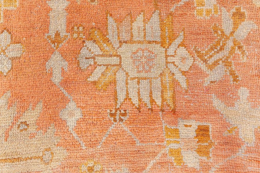 Early 20th Century Turkish Oushak Gold, Green, Orange and Pink Rug BB7057