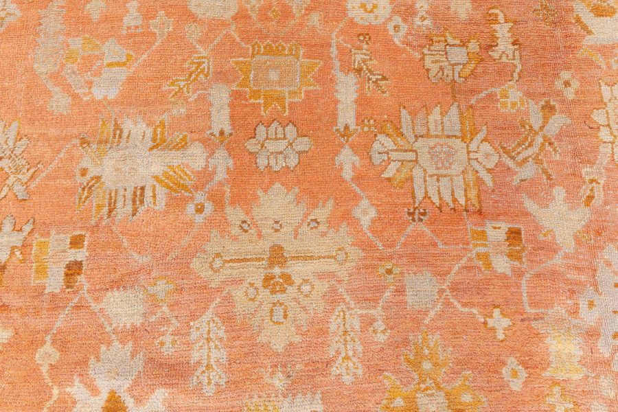 Early 20th Century Turkish Oushak Gold, Green, Orange and Pink Rug BB7057