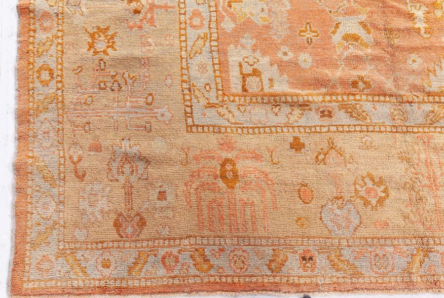 Early 20th Century Turkish Oushak Gold, Green, Orange and Pink Rug BB7057