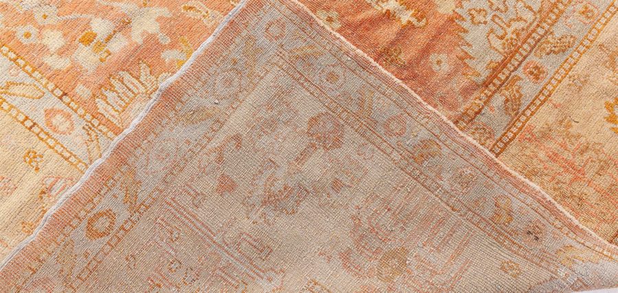 Early 20th Century Turkish Oushak Gold, Green, Orange and Pink Rug BB7057