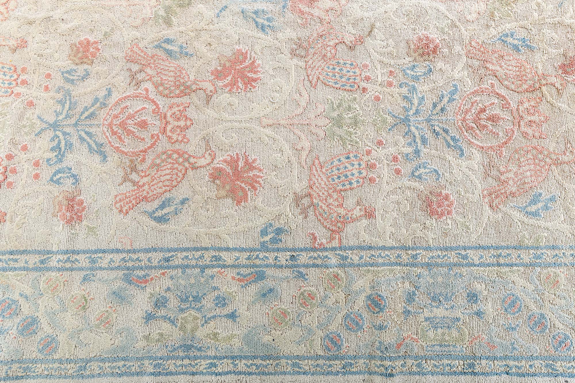 Spanish Vintage Floral Soft Beige Hand-Knotted Wool Rug BB8904 Spanish Vintage Floral Soft Beige Hand-Knotted Wool Rug BB8904