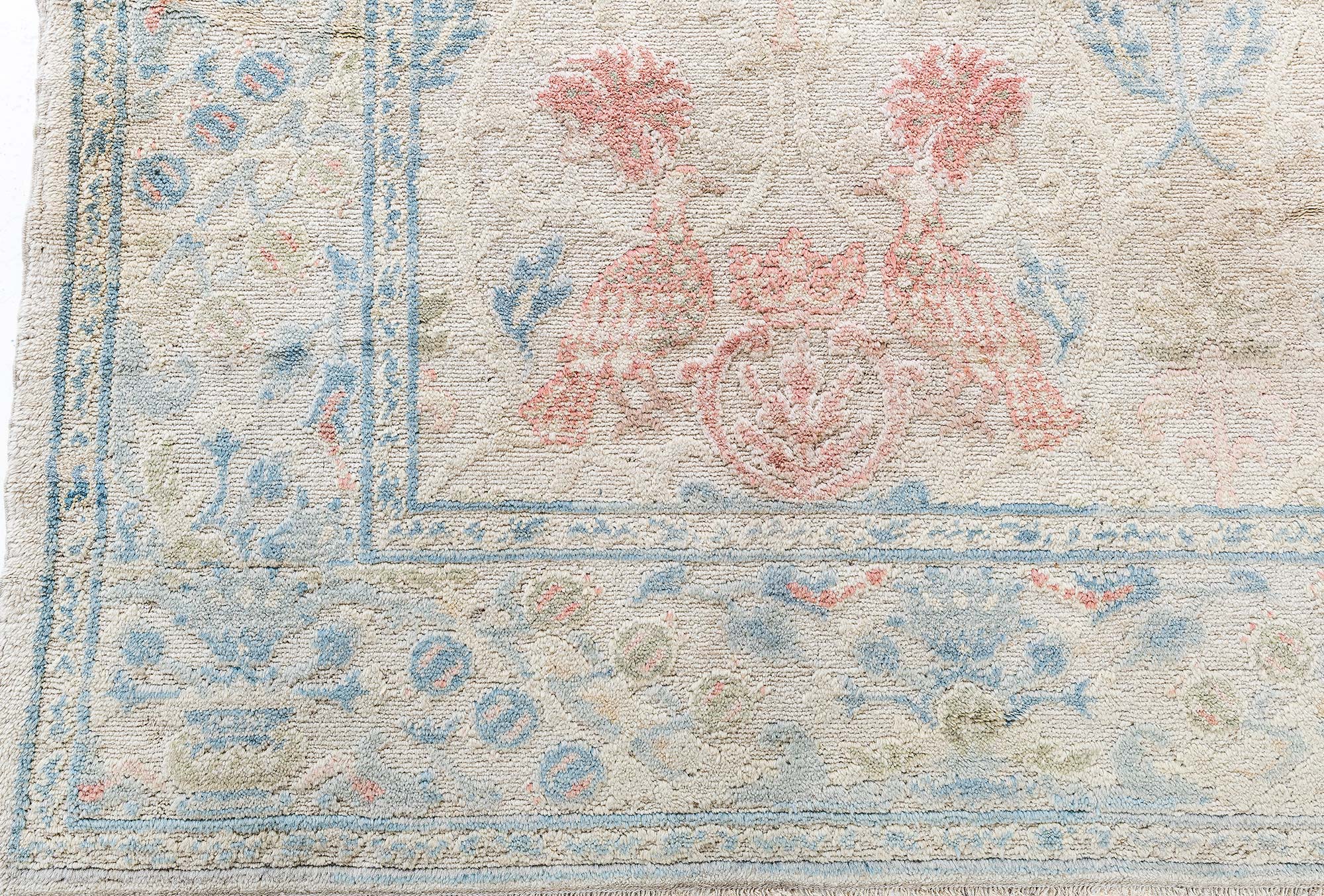 Spanish Vintage Floral Soft Beige Hand-Knotted Wool Rug BB8904 Spanish Vintage Floral Soft Beige Hand-Knotted Wool Rug BB8904