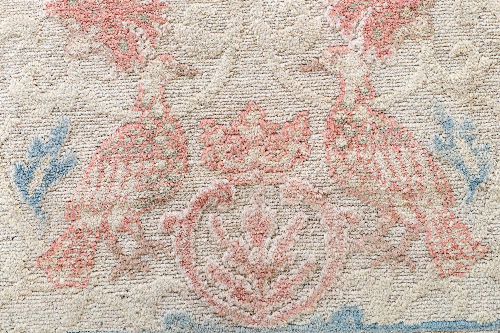 Spanish Vintage Floral Soft Beige Hand-Knotted Wool Rug BB8904 Spanish Vintage Floral Soft Beige Hand-Knotted Wool Rug BB8904