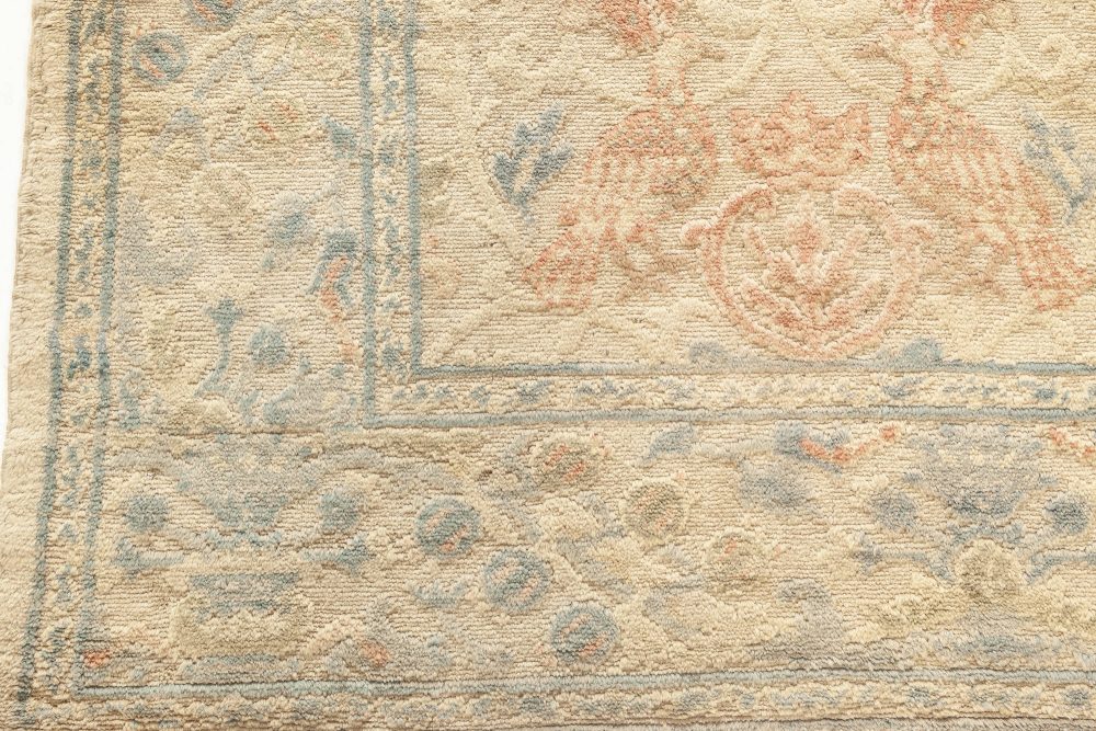 Spanish Mid-20th Century Beige, Turquoise and Dusty Pink Hand Knotted Rug BB7059