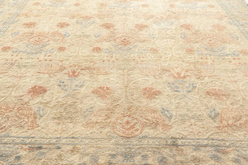 Spanish Mid-20th Century Beige, Turquoise and Dusty Pink Hand Knotted Rug BB7059
