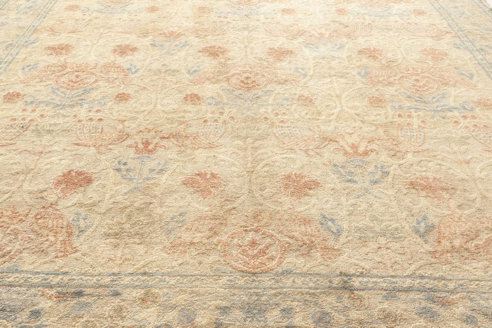 Spanish Mid-20th Century Beige, Turquoise and Dusty Pink Hand Knotted Rug BB7059