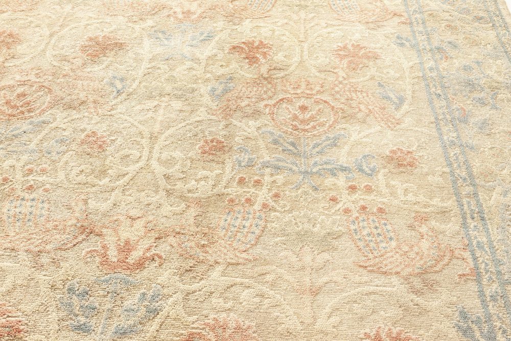 Spanish Mid-20th Century Beige, Turquoise and Dusty Pink Hand Knotted Rug BB7059