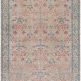 Spanish Vintage Floral Soft Beige Hand-Knotted Wool Rug BB8904