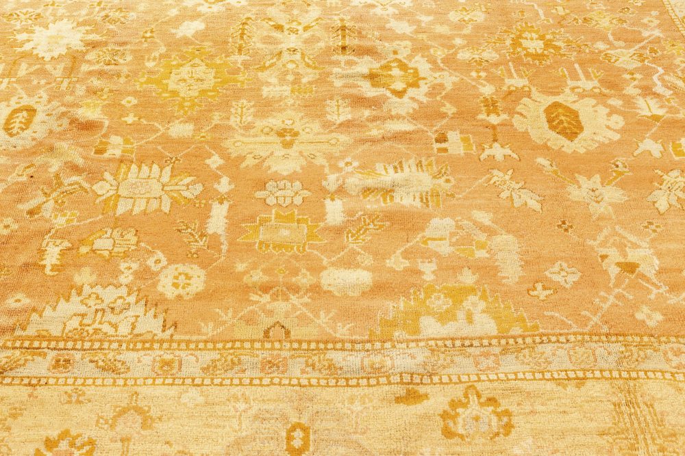 Early 20th Century Turkish Oushak Gold, Green, Orange and Pink Rug BB7057