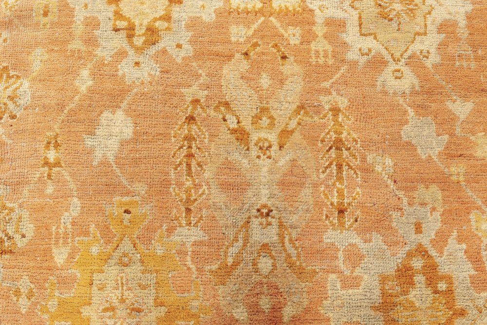 Early 20th Century Turkish Oushak Gold, Green, Orange and Pink Rug BB7057