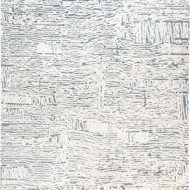 Modern Abstract Ivory And Light Blue Hand-Knotted Rug “Seafoam” N12080