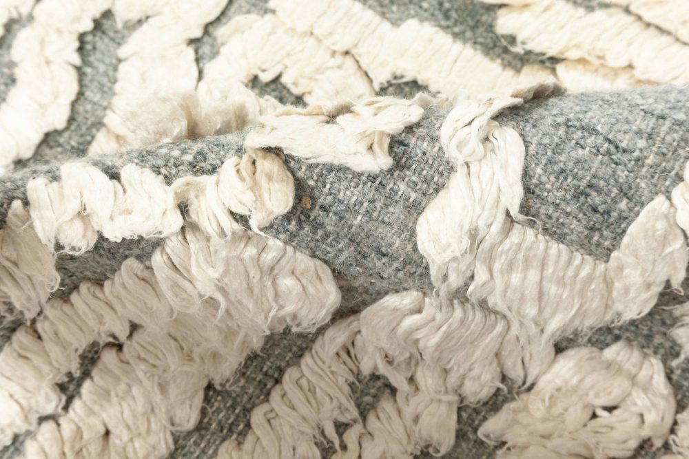 Doris Leslie Blau Collection Seafoam White, Gray & Blue High-Low Silk & Wool Rug N12080
